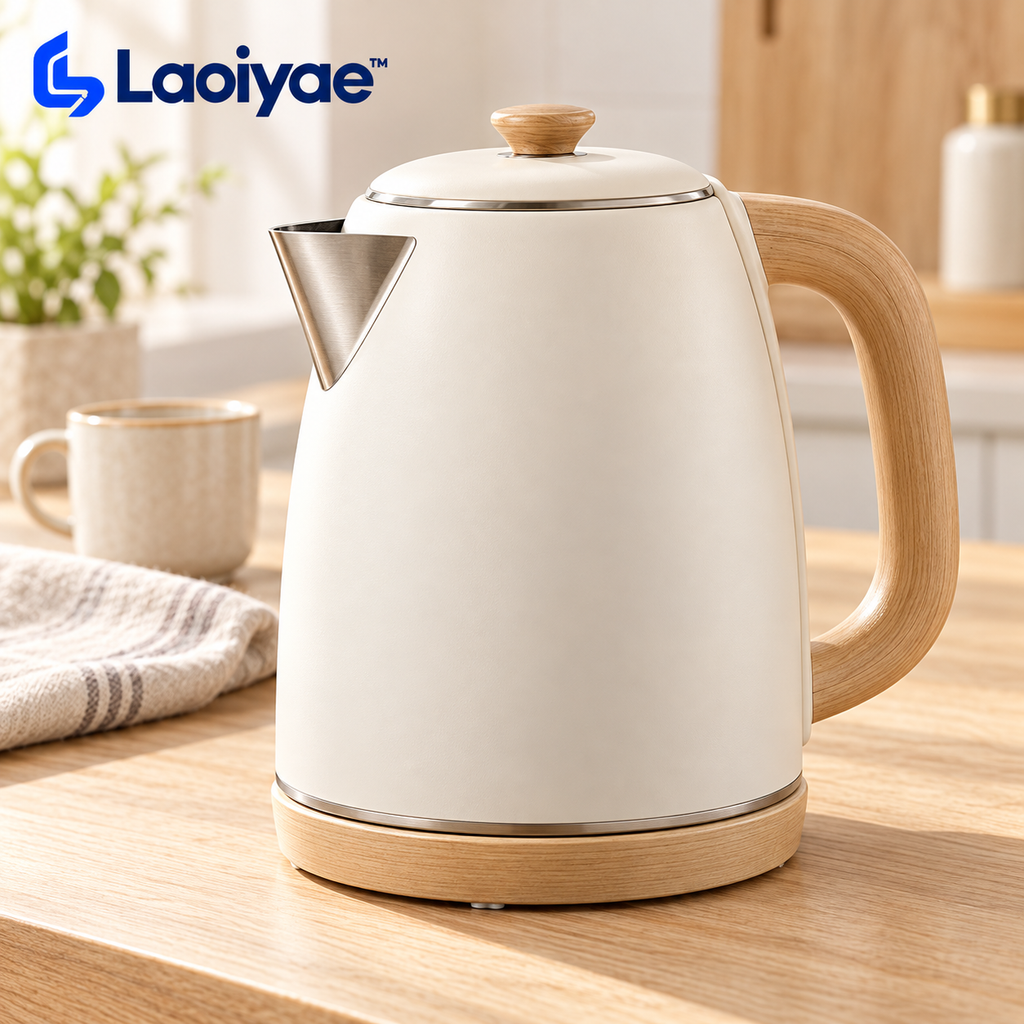 Laoiyae™ Ivory Electric Kettle with Wood-Tone Handle — logo product image