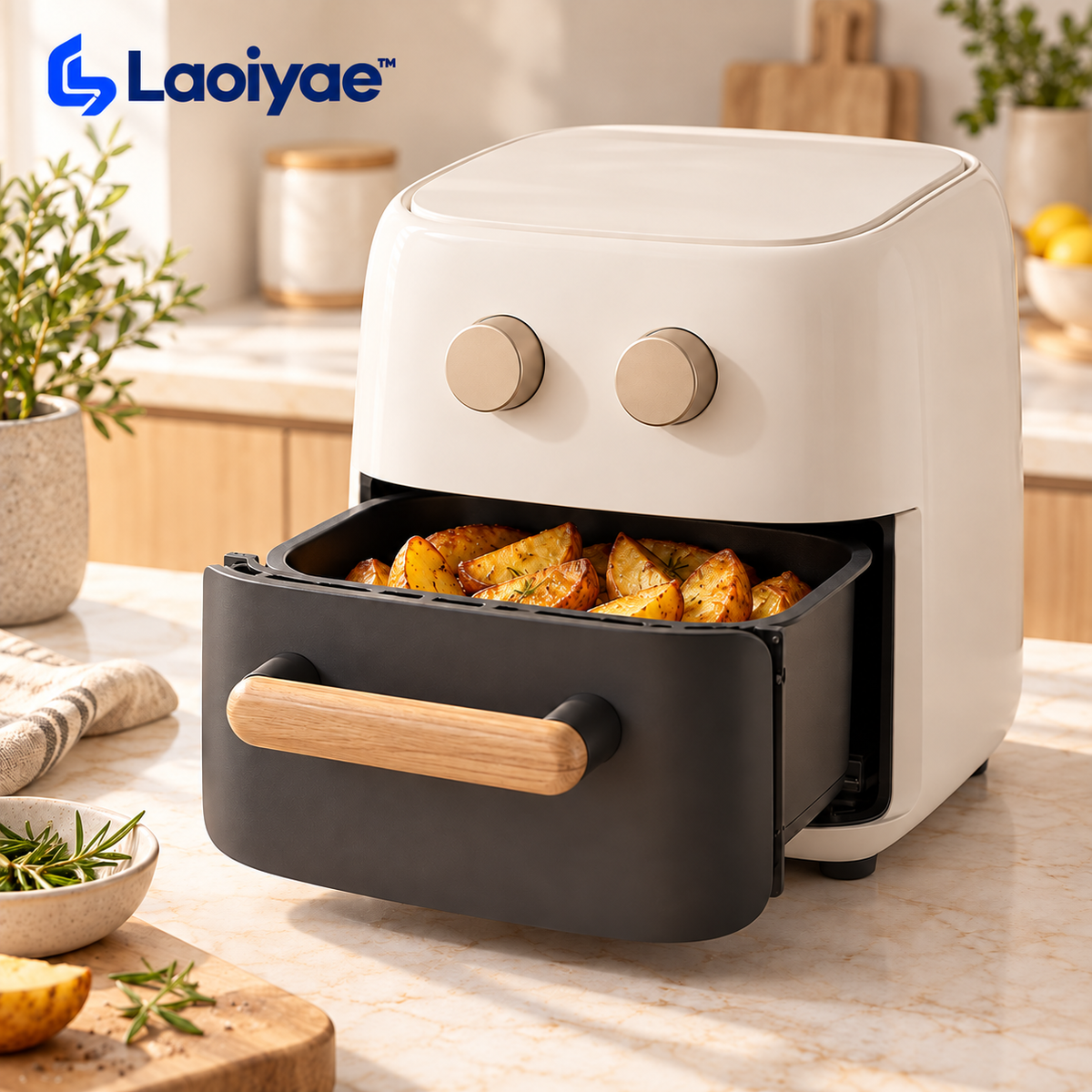 Laoiyae™ Ivory Drawer-Style Air Fryer with Dual Rotary Controls — logo product image