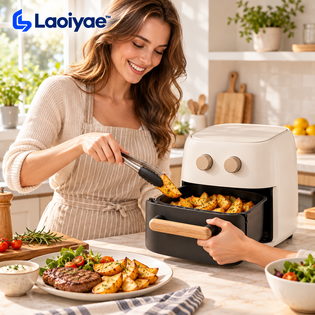 Laoiyae™ Ivory Drawer-Style Air Fryer with Dual Rotary Controls — lifestyle scene