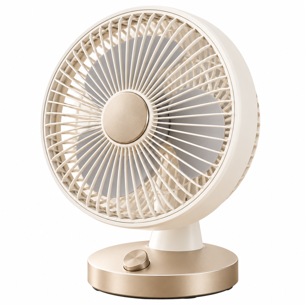 Laoiyae™ Ivory Desktop Fan with Champagne-Tone Round Base — full product view