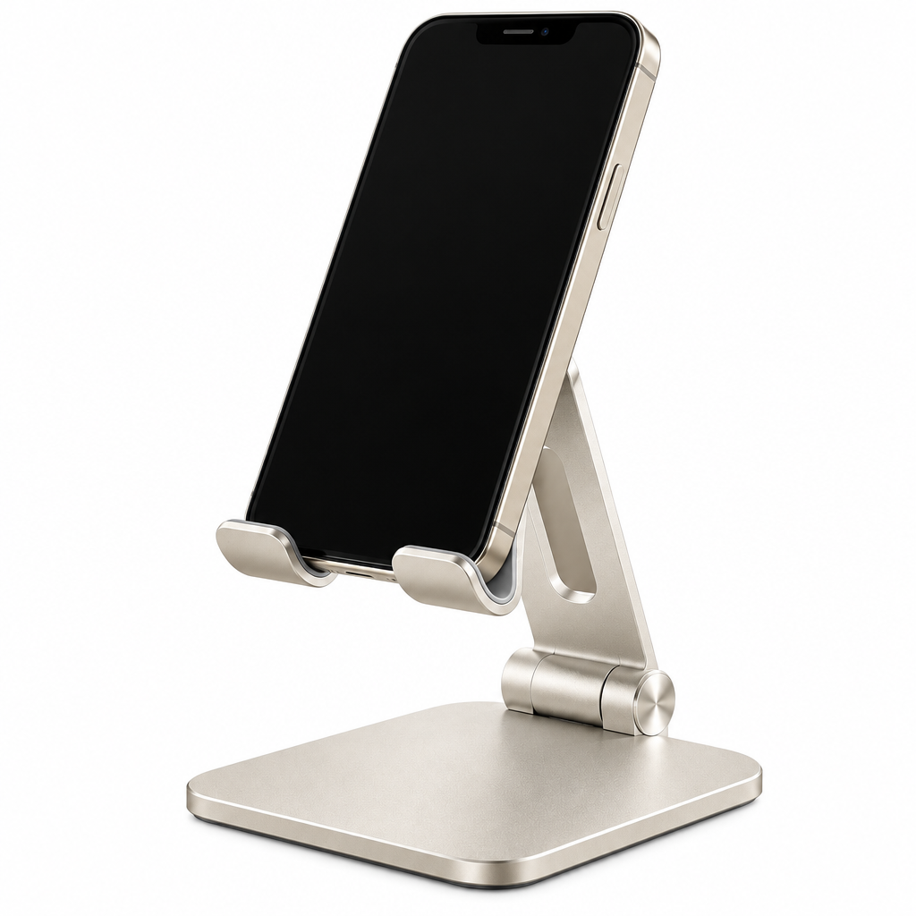 Laoiyae™ Adjustable Aluminum Desktop Phone Stand in Champagne Silver — full product view