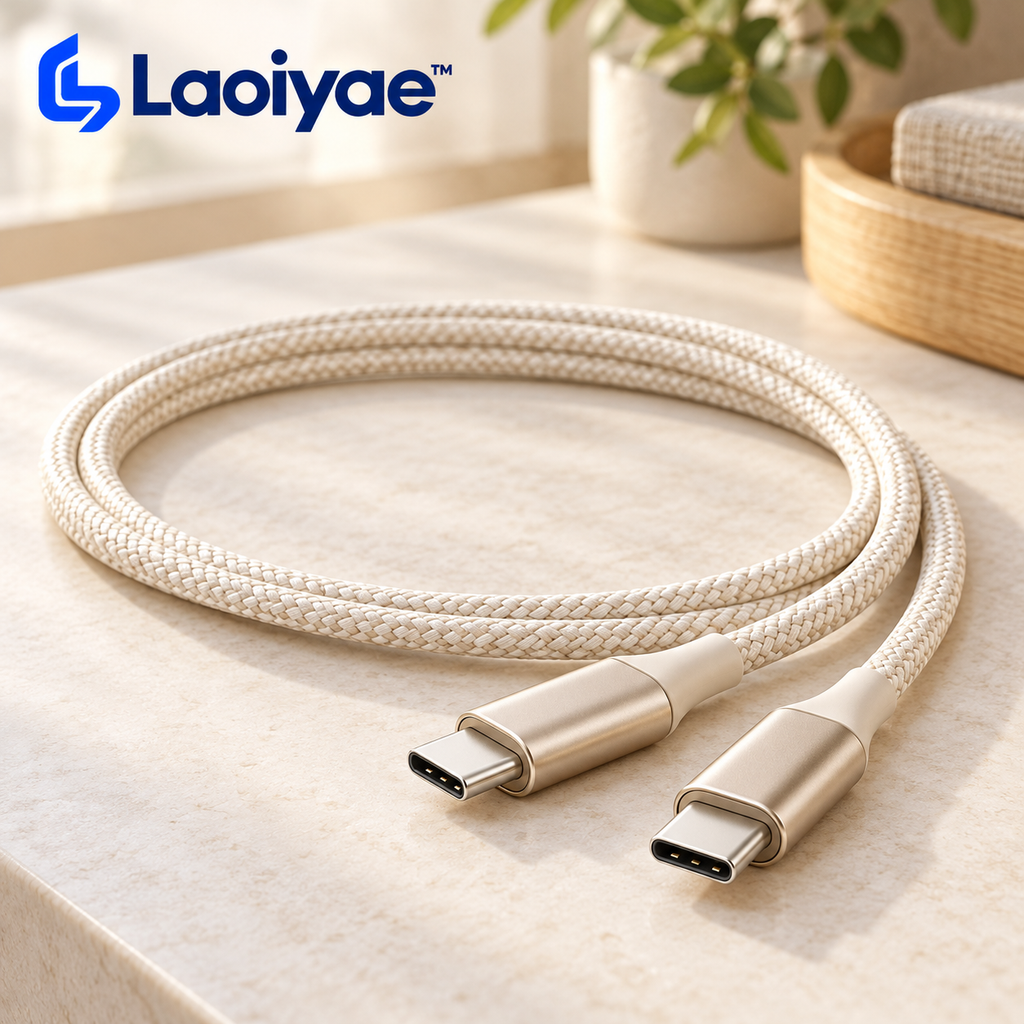 Laoiyae™ Ivory Braided USB-C to USB-C Charging Cable — logo product image