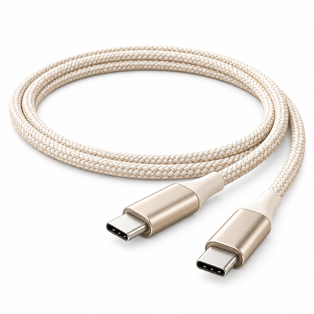Laoiyae™ Ivory Braided USB-C to USB-C Charging Cable — full product view