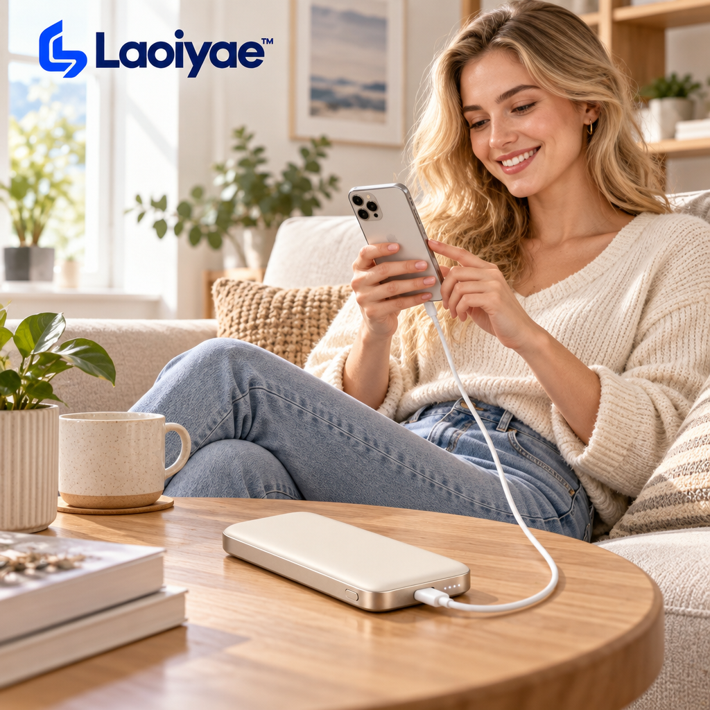 Laoiyae™ Compact Ivory Power Bank with USB-C Port — lifestyle scene