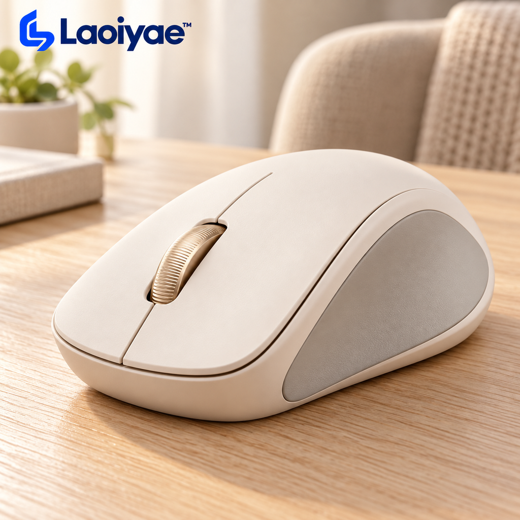 Laoiyae™ Ivory Wireless Office Mouse with Champagne Scroll Wheel — logo product image