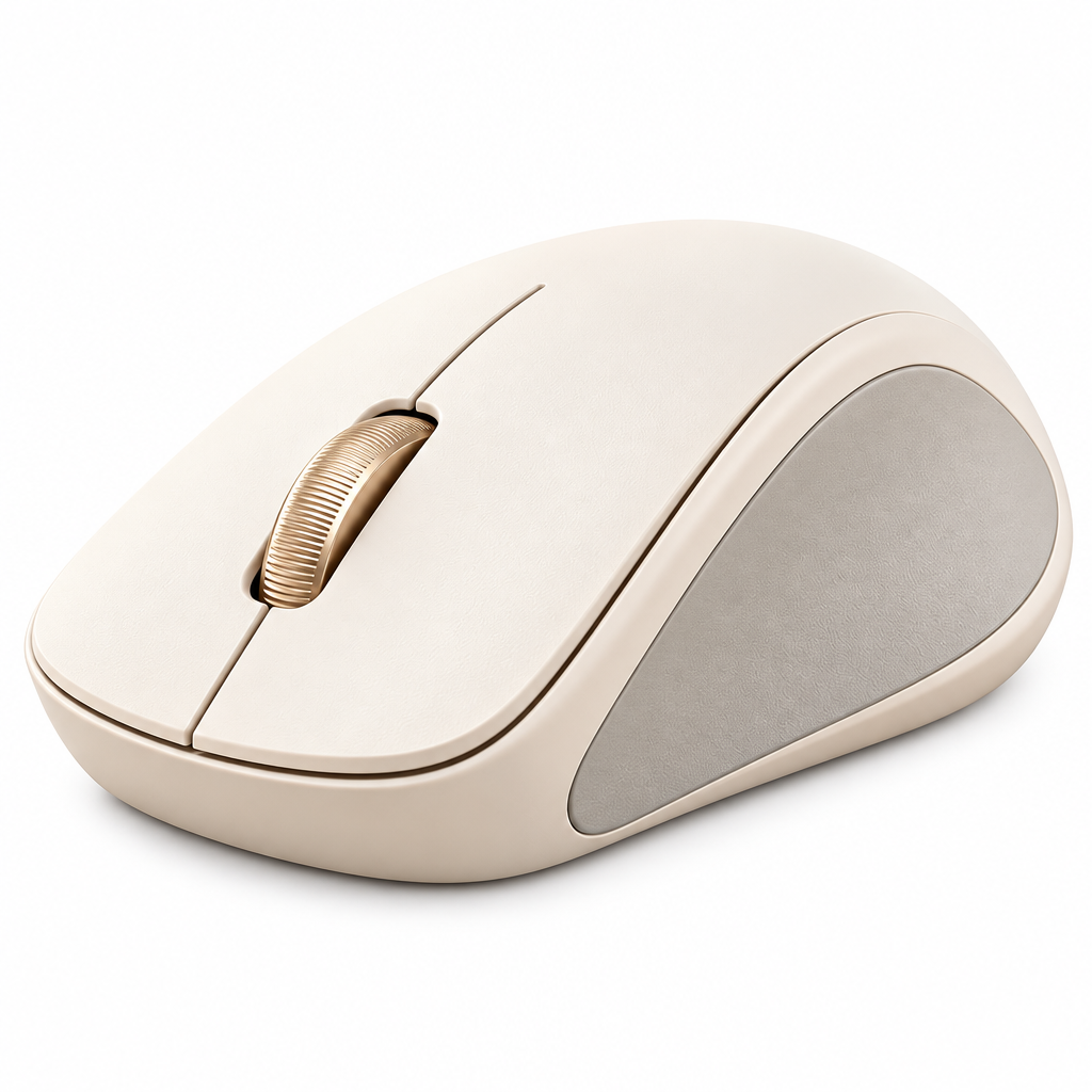Laoiyae™ Ivory Wireless Office Mouse with Champagne Scroll Wheel — full product view