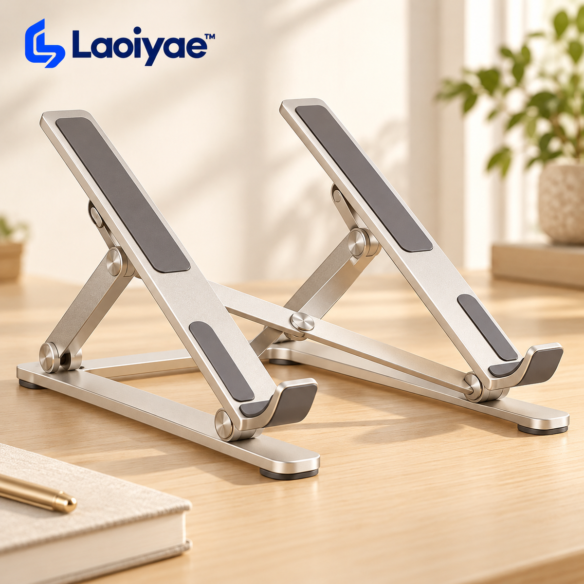 Laoiyae™ Folding Aluminum Laptop Stand in Champagne Silver — logo product image