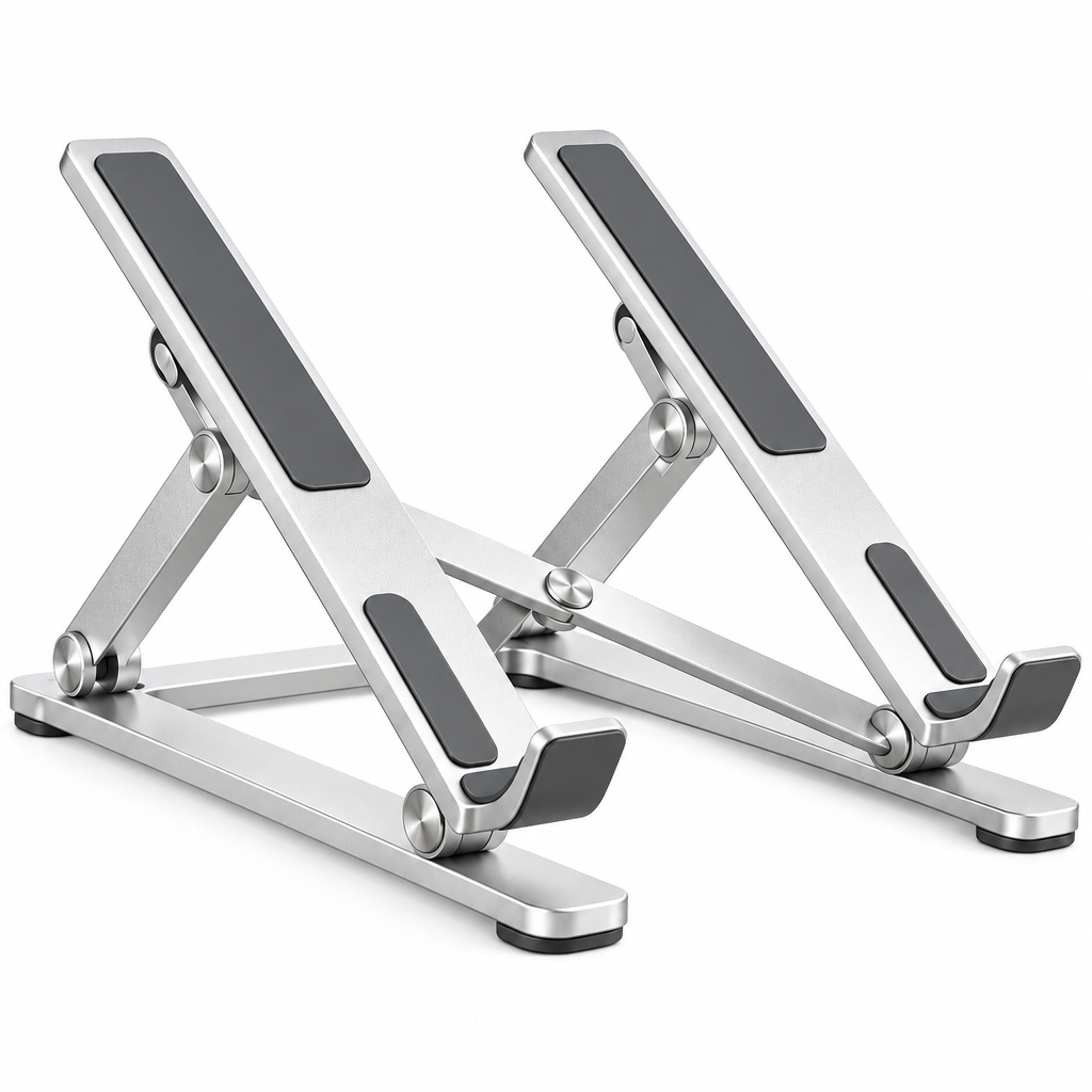 Laoiyae™ Folding Aluminum Laptop Stand in Champagne Silver — full product view