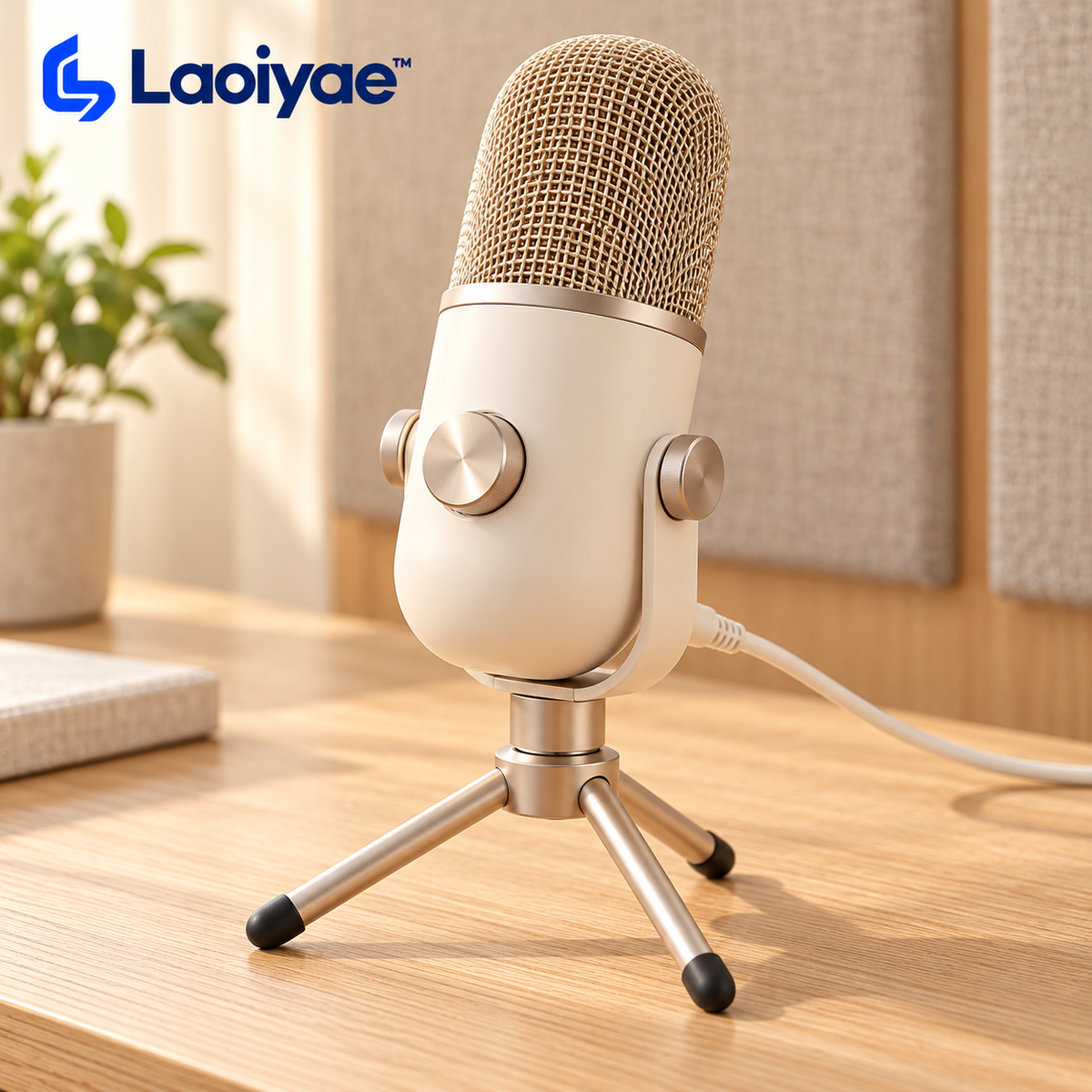Laoiyae™ Ivory Desktop USB Microphone with Champagne Mesh Grille — logo product image