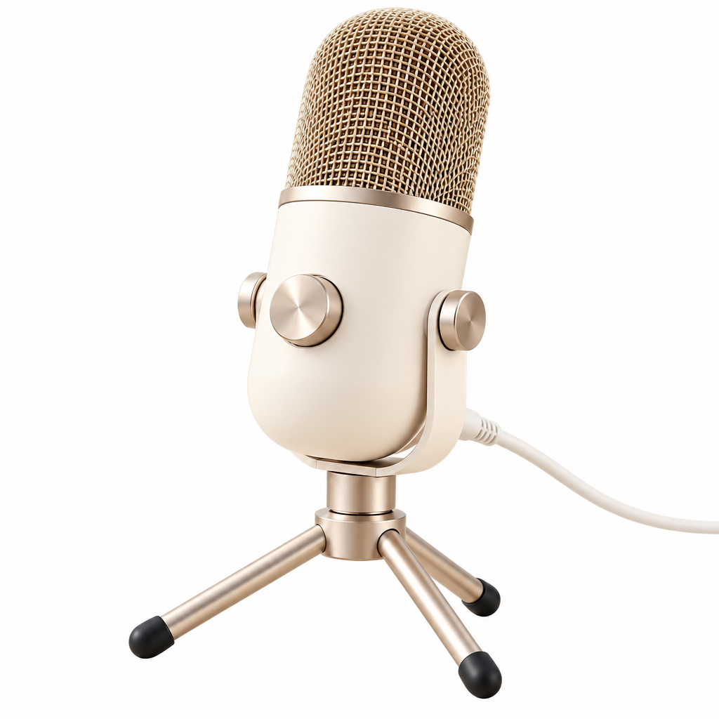 Laoiyae™ Ivory Desktop USB Microphone with Champagne Mesh Grille — full product view